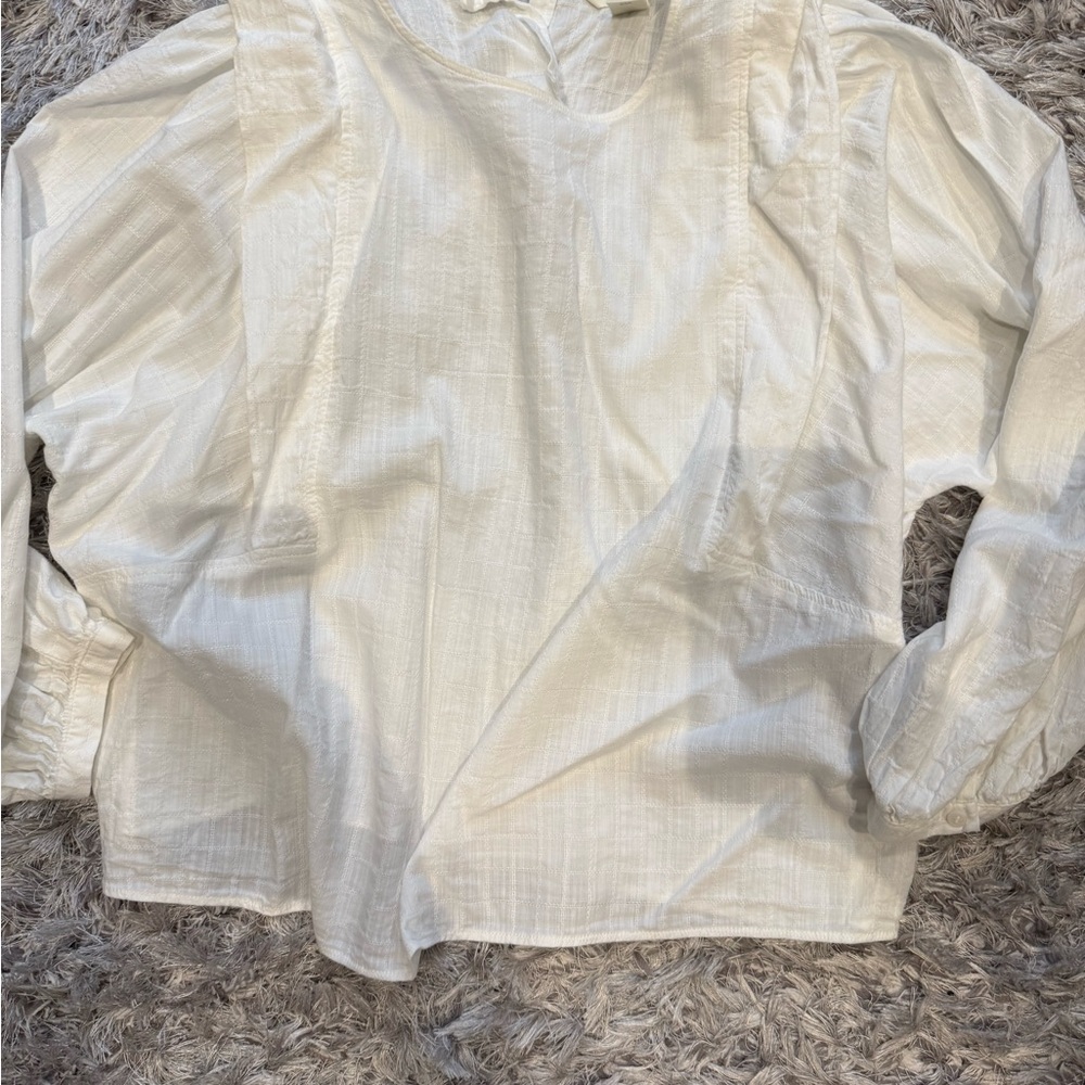 H&M Cream Textured Long Sleeve Blouse